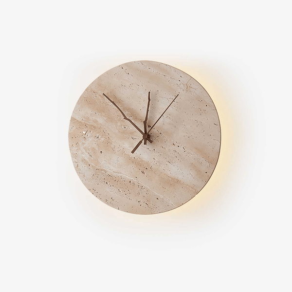 modern yellow travertine clock wall sconce