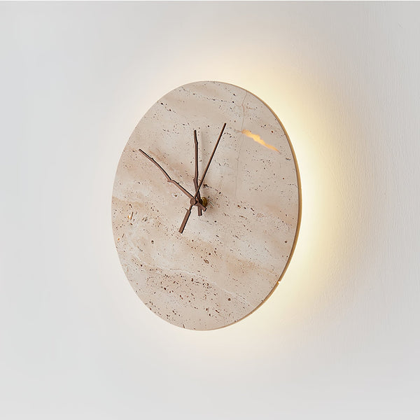 modern yellow travertine clock wall sconce