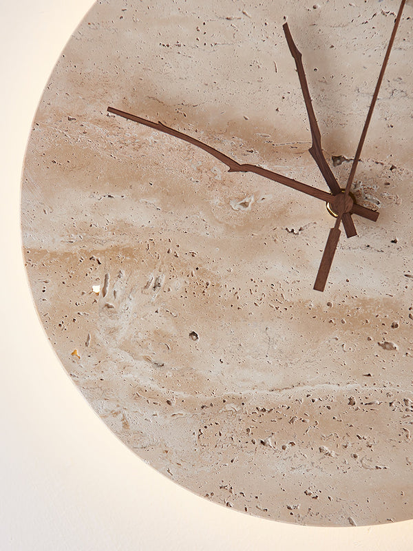 modern yellow travertine clock wall sconce