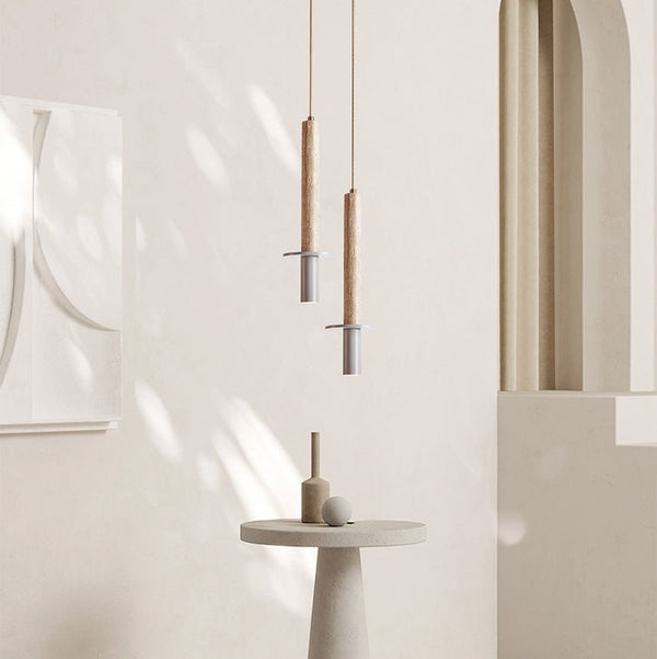modern yellow travertine column pendant light