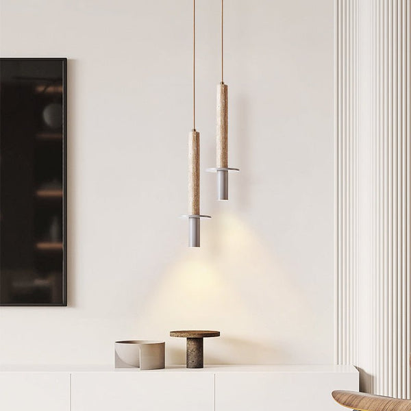 modern yellow travertine column pendant light