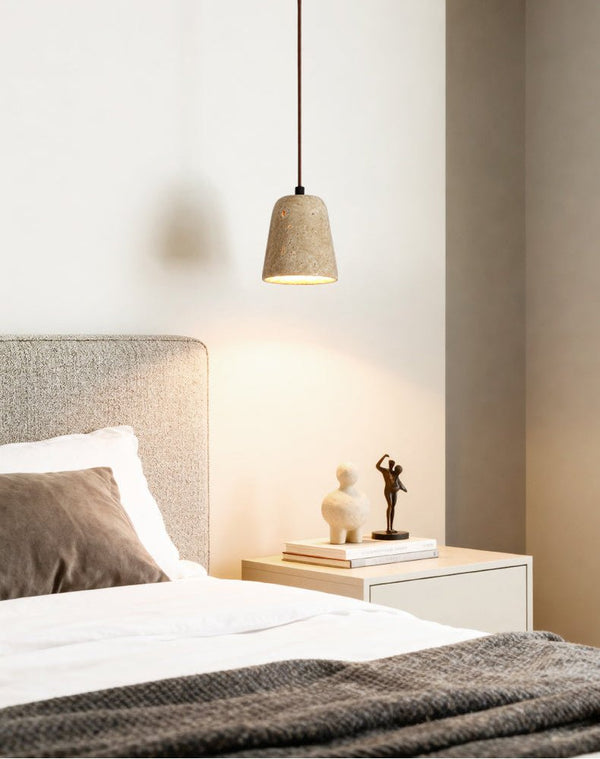 modern yellow travertine cone pendant light