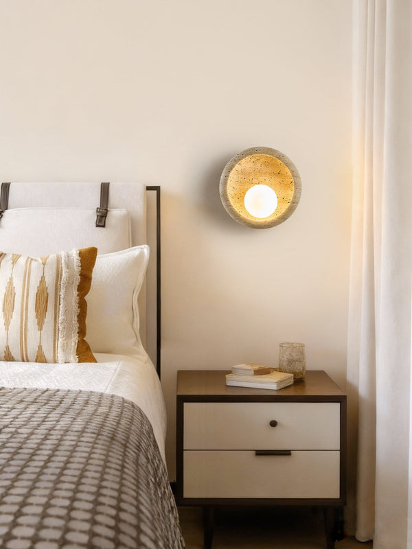 modern yellow travertine crescent wall sconce 2