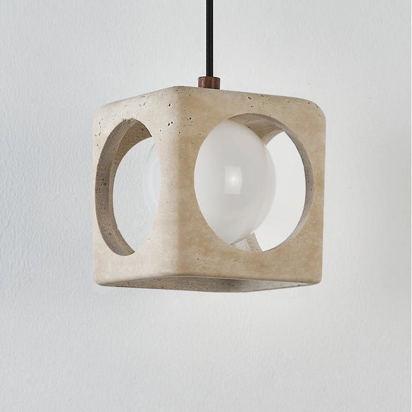 modern yellow travertine cube pendant light