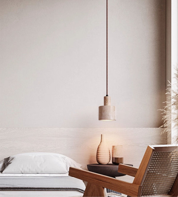 modern yellow travertine cylinder pendant light