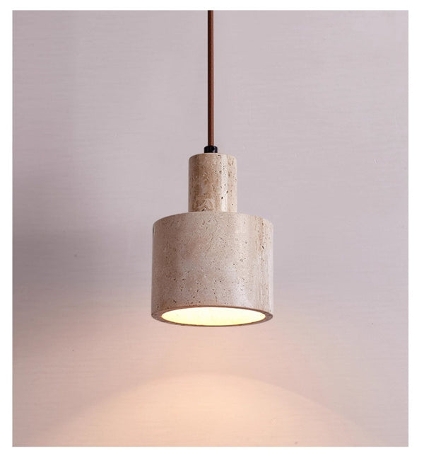 modern yellow travertine cylinder pendant light
