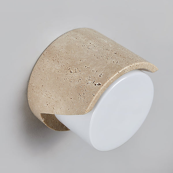 modern yellow travertine cylinder wall sconce