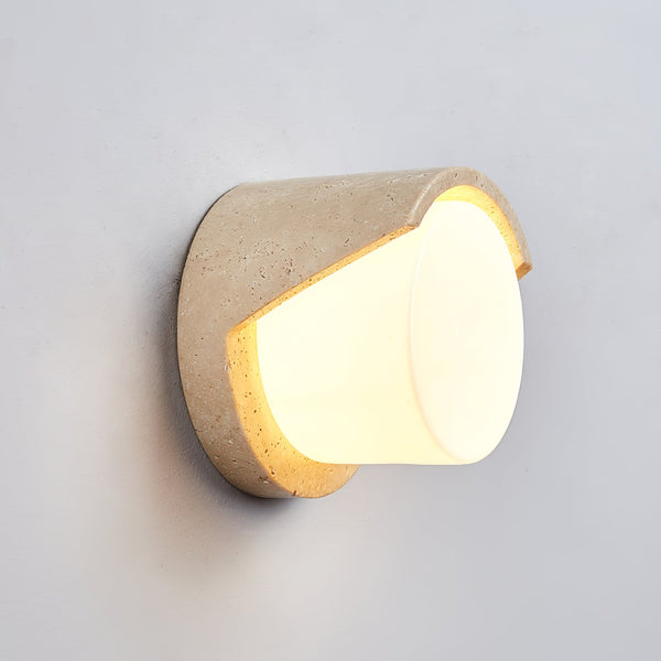 modern yellow travertine cylinder wall sconce