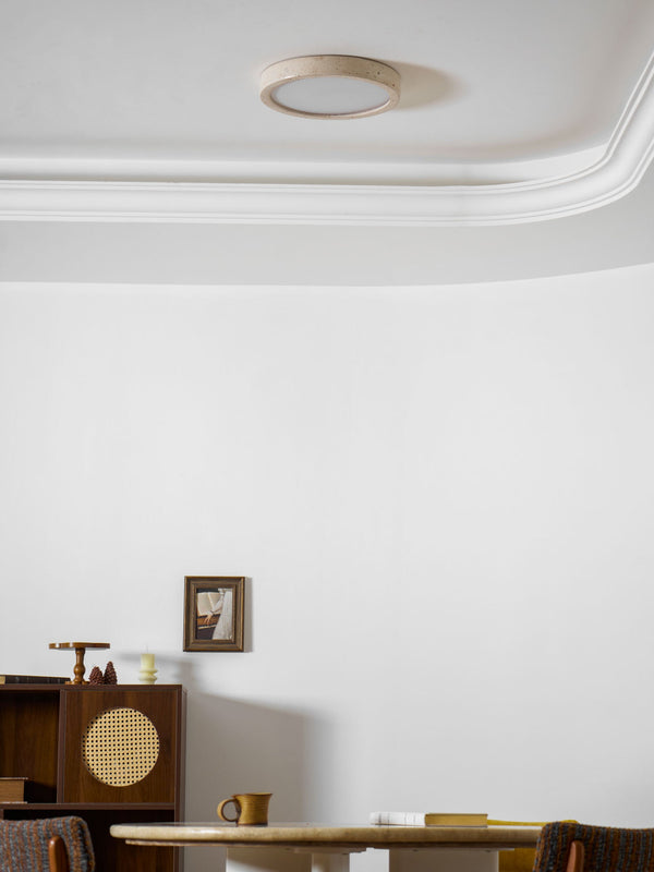 modern yellow travertine disc flush mount ceiling light 3