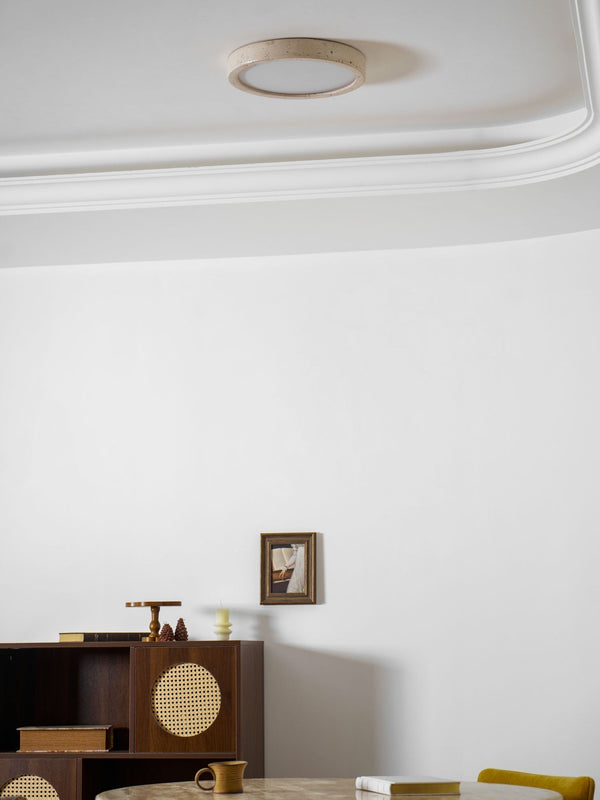 modern yellow travertine disc flush mount ceiling light 3