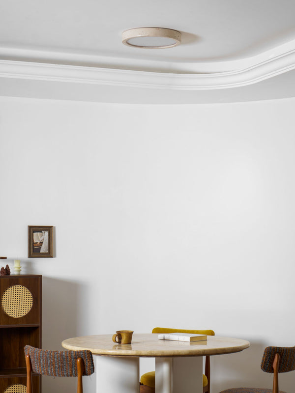 modern yellow travertine disc flush mount ceiling light 3