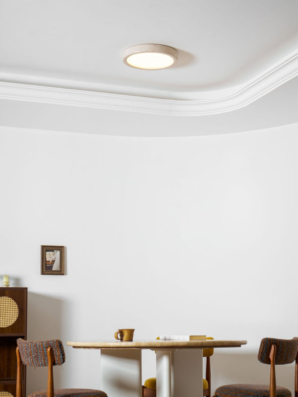 modern yellow travertine disc flush mount ceiling light 3