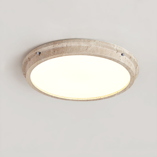 modern yellow travertine disc flush mount ceiling light