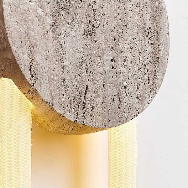 modern yellow travertine disc led wall sconce