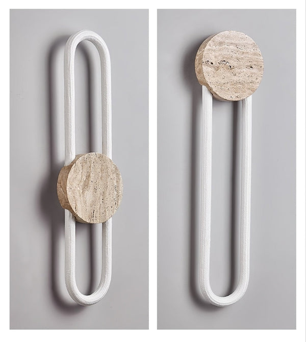 modern yellow travertine disc led wall sconce
