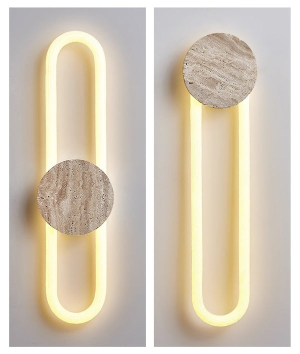 modern yellow travertine disc led wall sconce