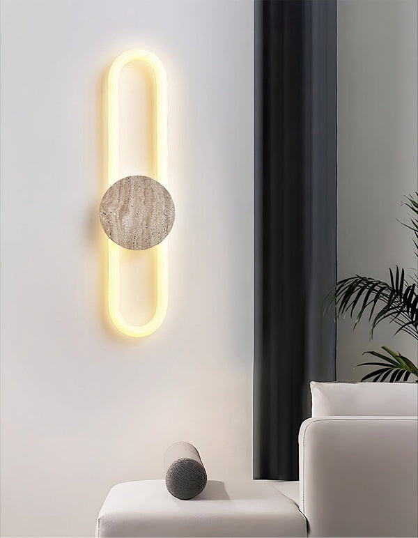 modern yellow travertine disc led wall sconce