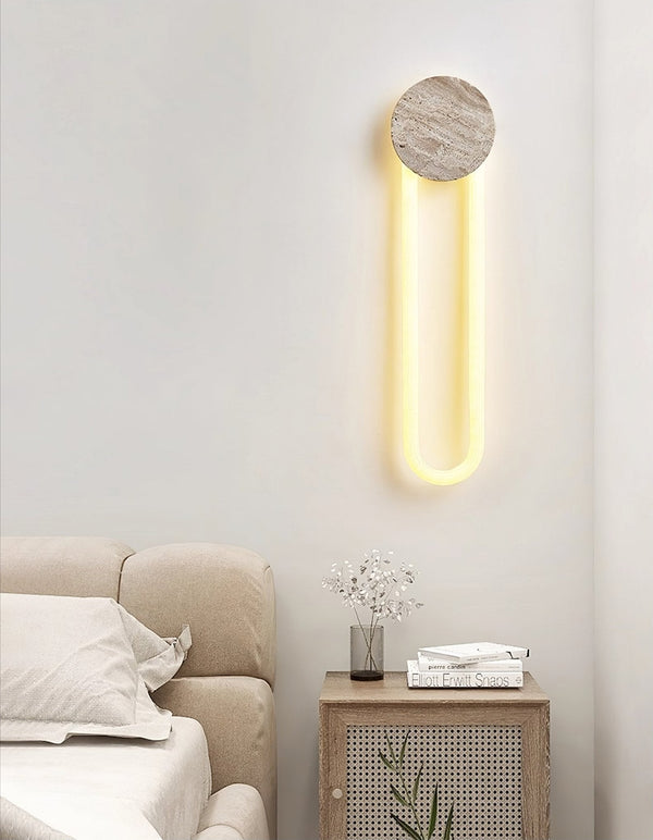 modern yellow travertine disc led wall sconce