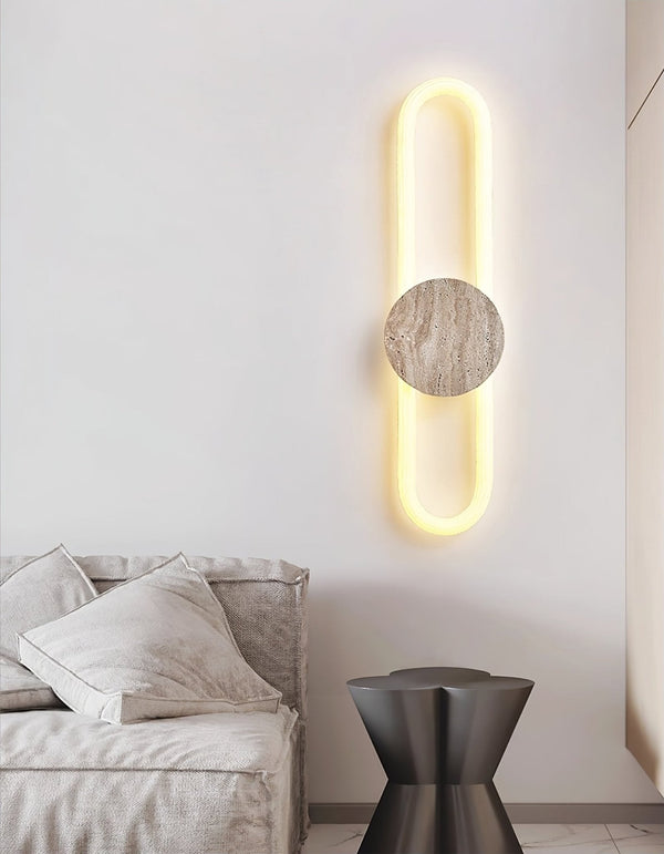 modern yellow travertine disc led wall sconce