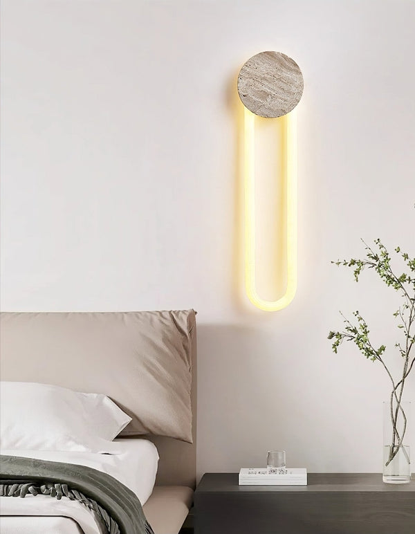 modern yellow travertine disc led wall sconce