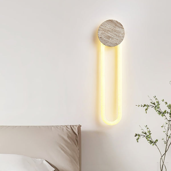 modern yellow travertine disc led wall sconce