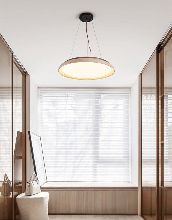 modern yellow travertine disc pendant light