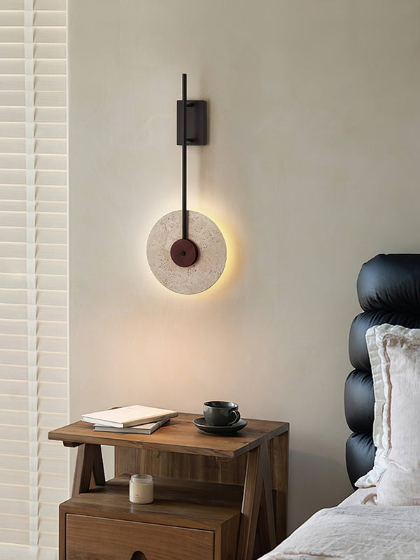 modern yellow travertine disc wall lamp