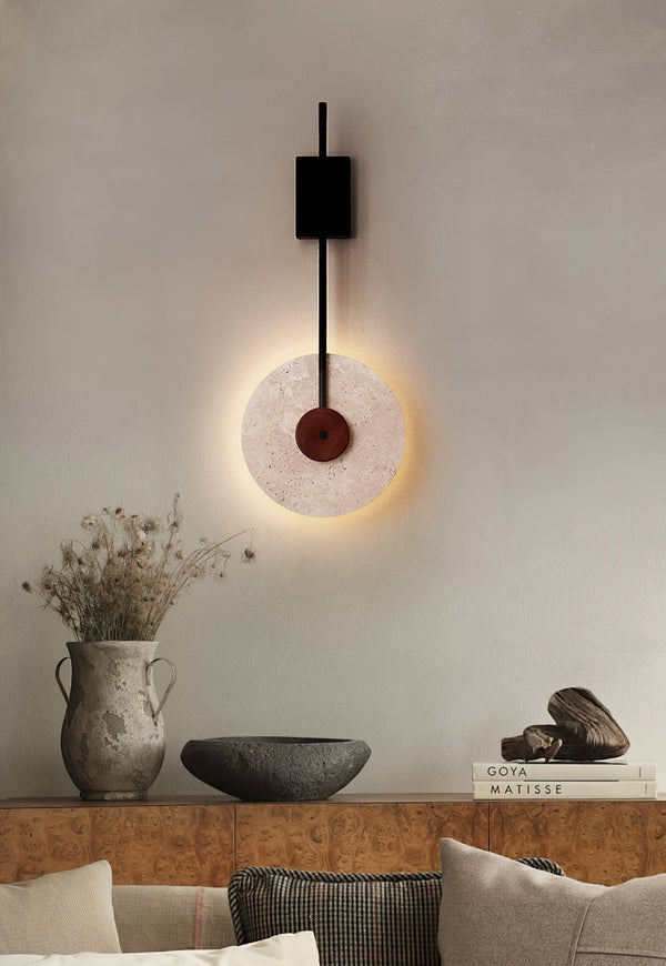modern yellow travertine disc wall lamp