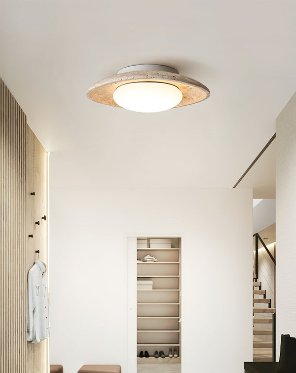 modern yellow travertine elliptical flush mount ceiling light