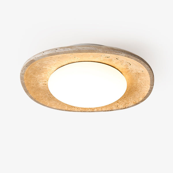 modern yellow travertine elliptical flush mount ceiling light