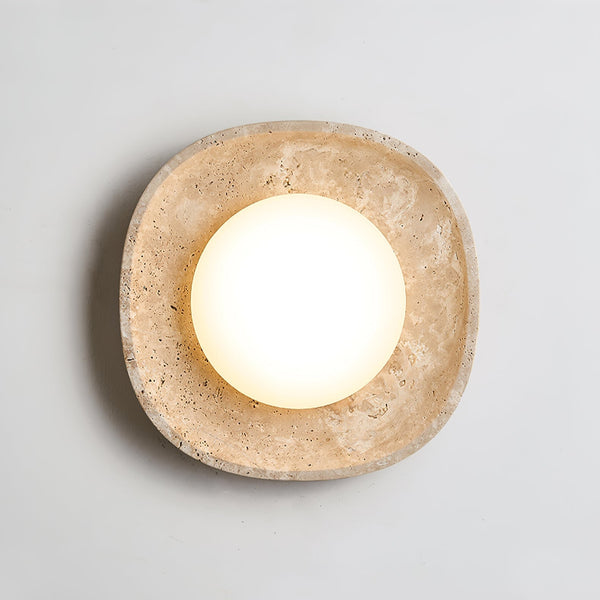 modern yellow travertine elliptical flush mount ceiling light