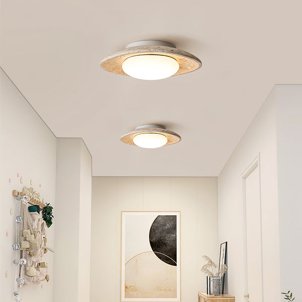 modern yellow travertine elliptical flush mount ceiling light