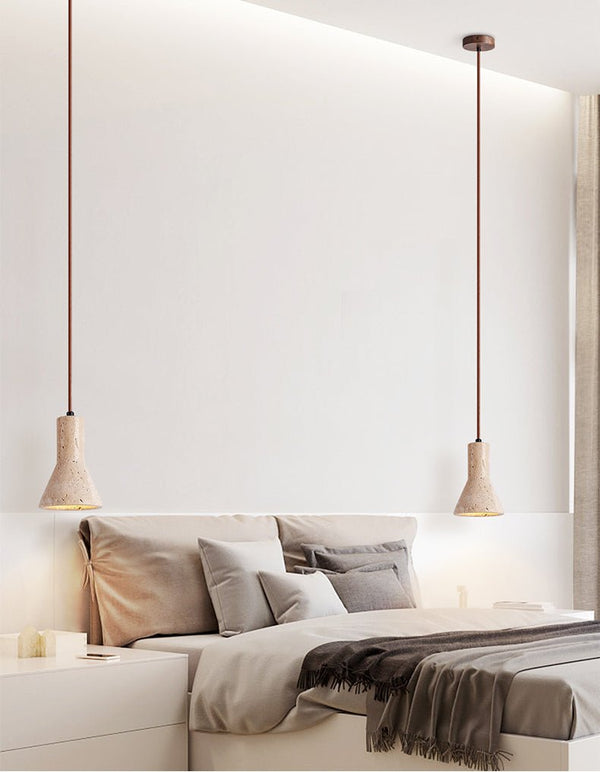 modern yellow travertine funnel pendant light