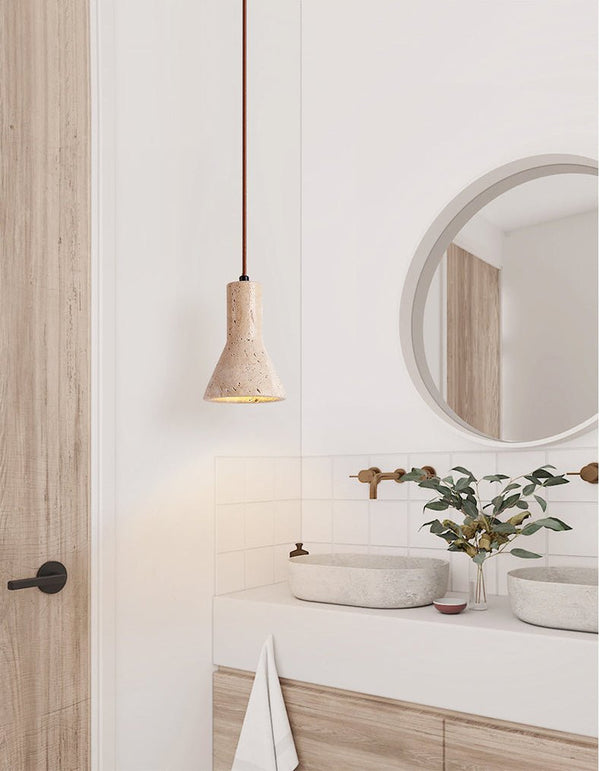 modern yellow travertine funnel pendant light