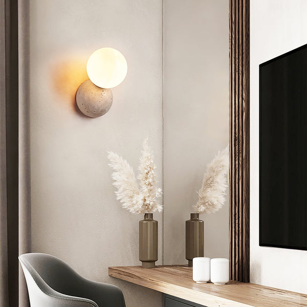 modern yellow travertine glass globe wall sconce 2
