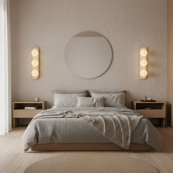 modern yellow travertine glass globe wall sconce