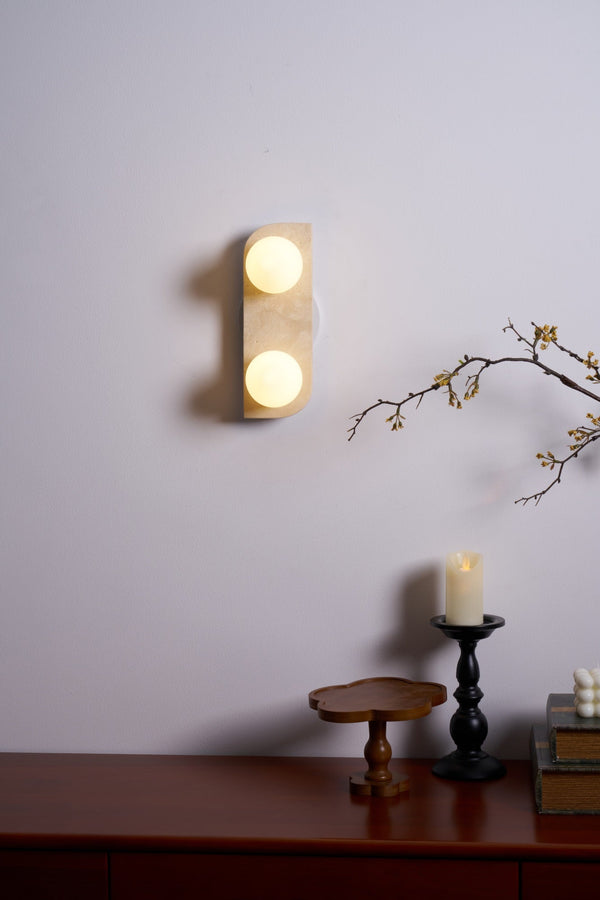modern yellow travertine glass globe wall sconce