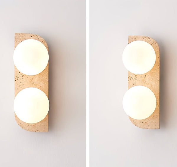 modern yellow travertine glass globe wall sconce