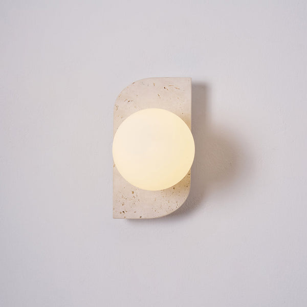 modern yellow travertine glass globe wall sconce