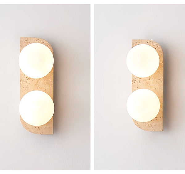 modern yellow travertine glass globe wall sconce