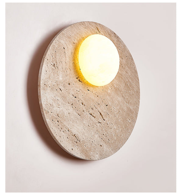 modern yellow travertine glass orb wall sconce