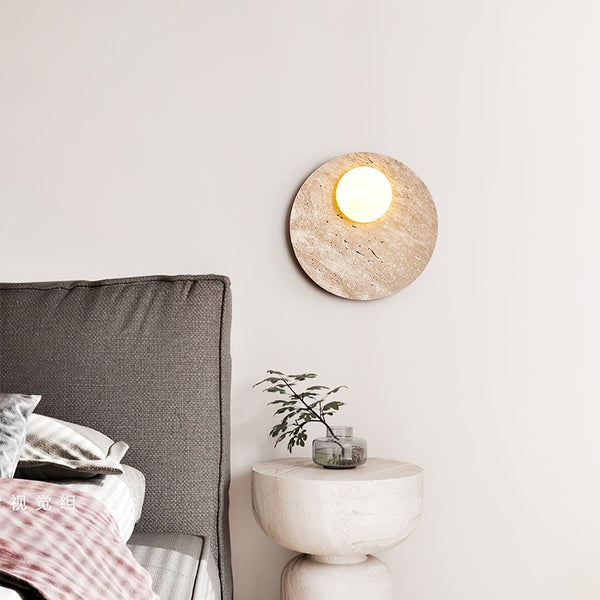 modern yellow travertine glass orb wall sconce