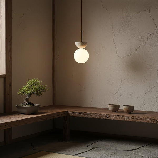 modern yellow travertine half bowl pendant light