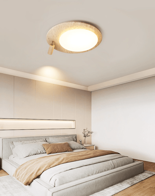 modern yellow travertine oval flush mount ceiling light