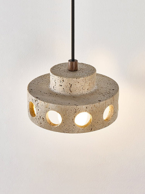 modern yellow travertine perforated ring pendant light