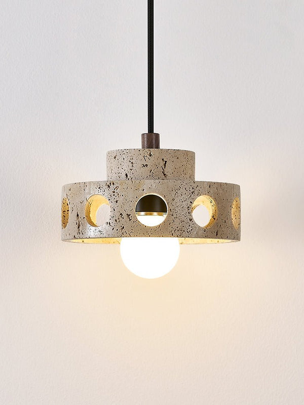 modern yellow travertine perforated ring pendant light