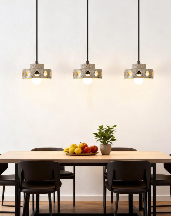 modern yellow travertine perforated ring pendant light