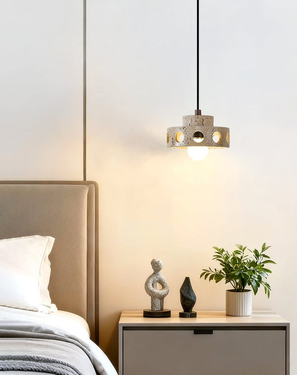 modern yellow travertine perforated ring pendant light