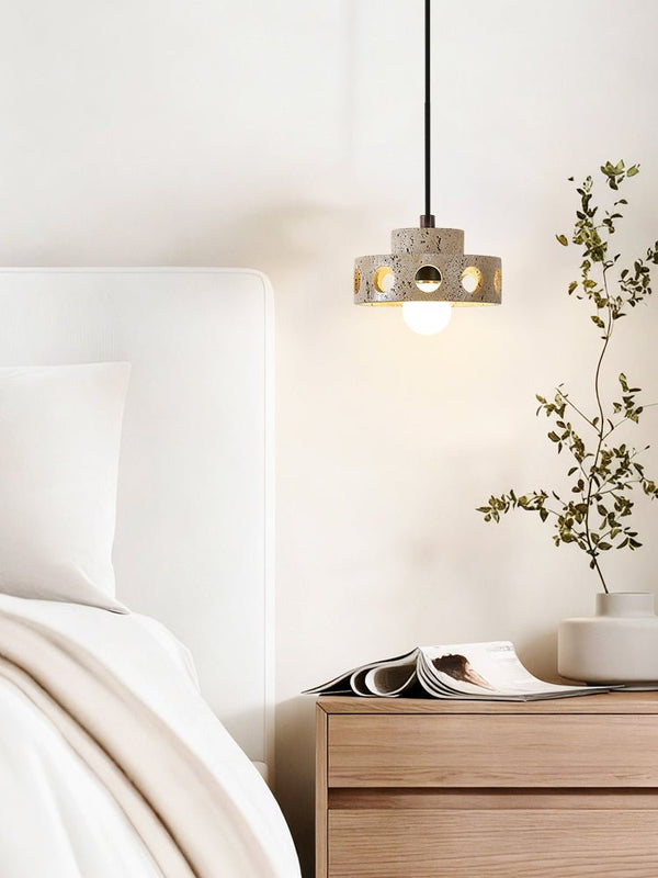 modern yellow travertine perforated ring pendant light