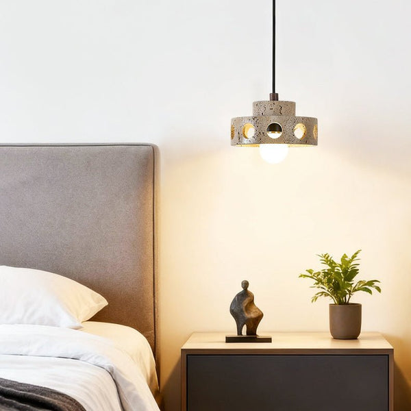 modern yellow travertine perforated ring pendant light